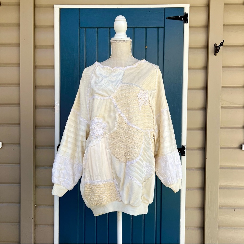 Vintage Modelle Cream Patchwork Textured Pullover Women’s Size Medium